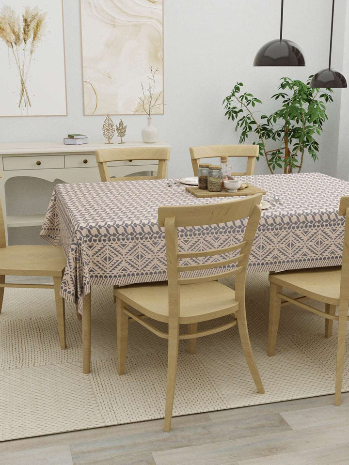 100% Cotton Table Cover 6 Seater, Brown Beige