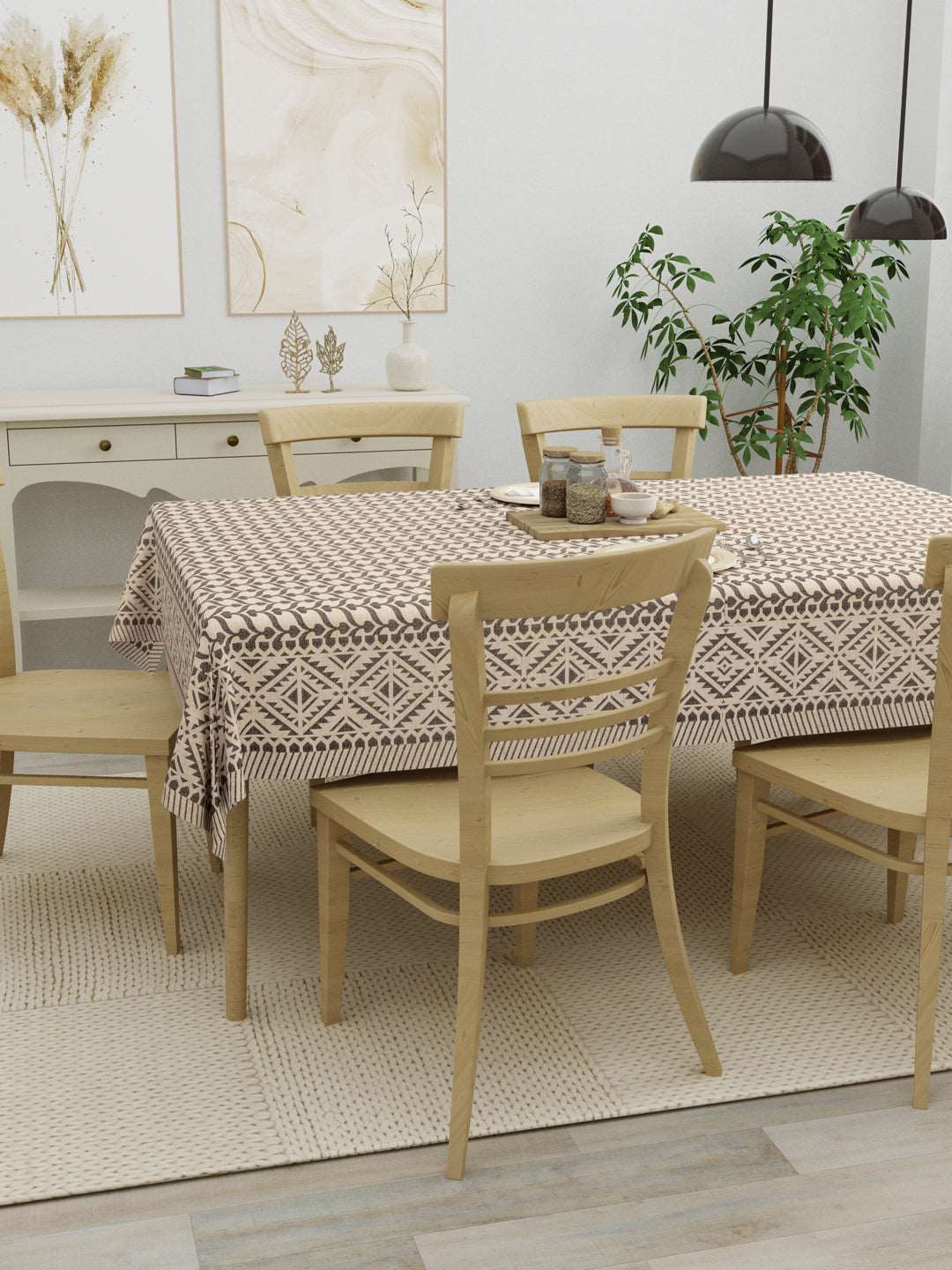 100% Cotton Table Cover 6 Seater, Grey & Beige