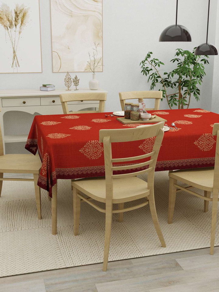 100% Cotton Table Cover 6 Seater, Golden & Red