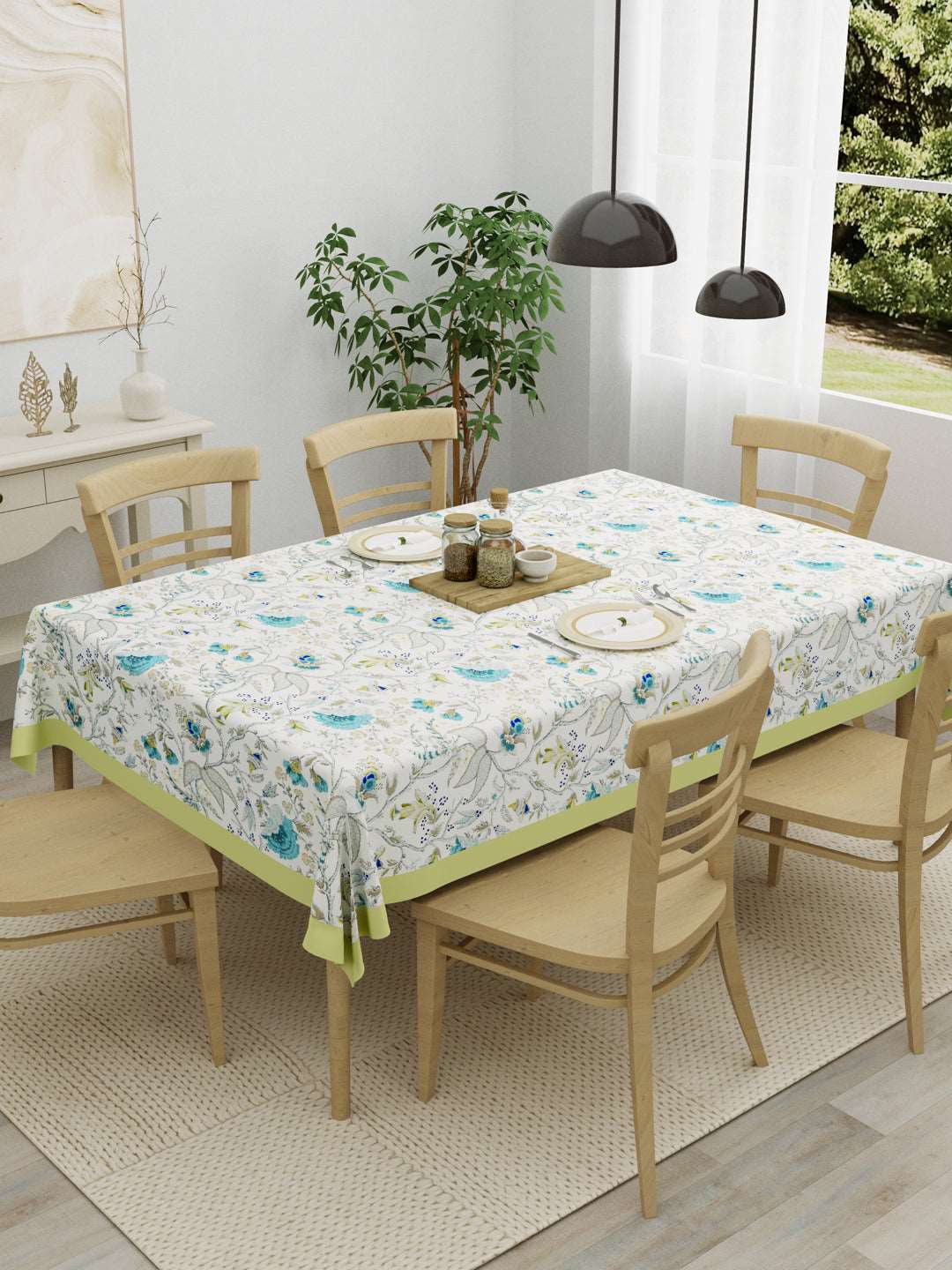100% Cotton Table Cover; Teal & Grey