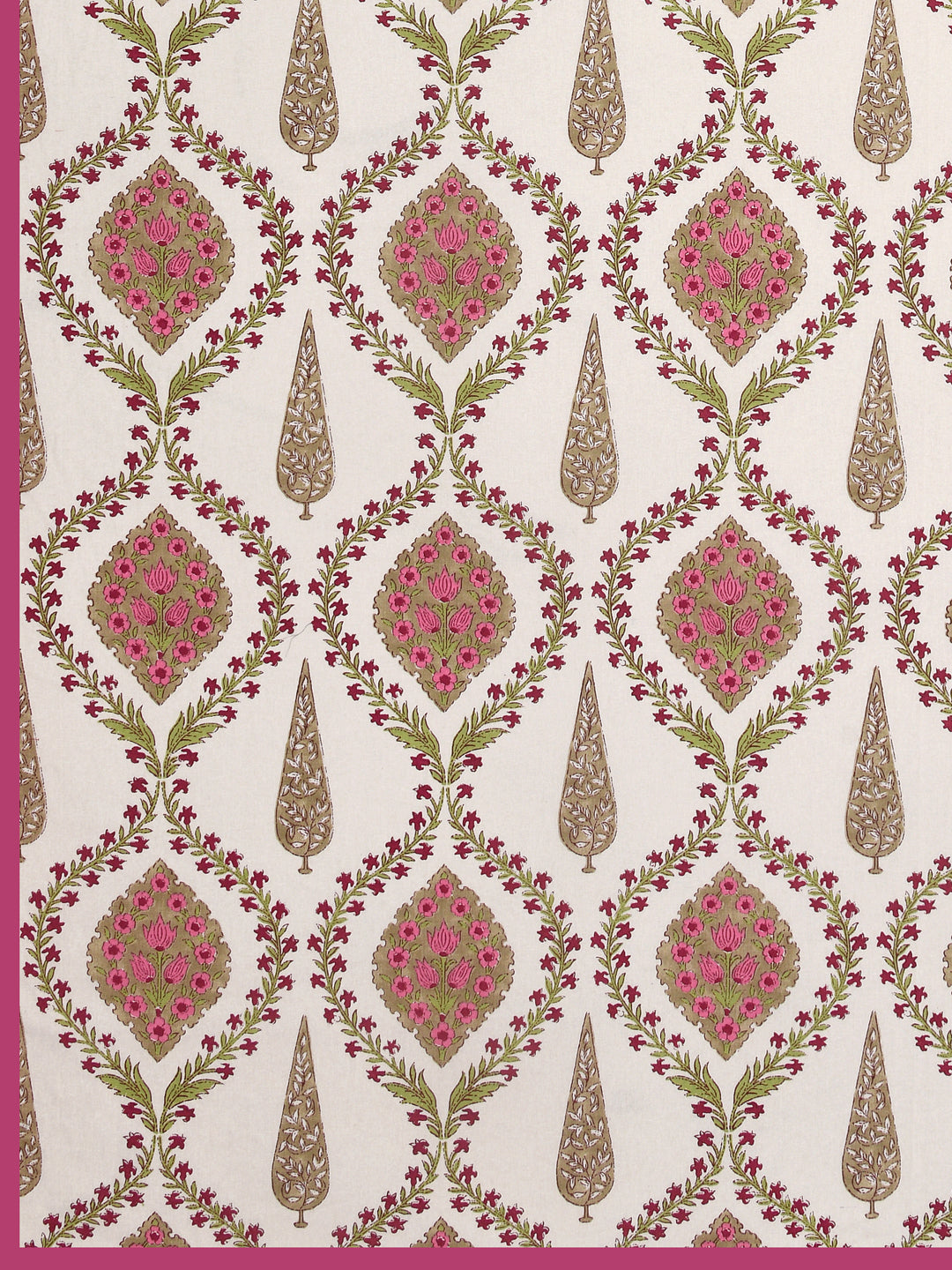 100% Cotton Table Cloth; Pink Beige Block Print
