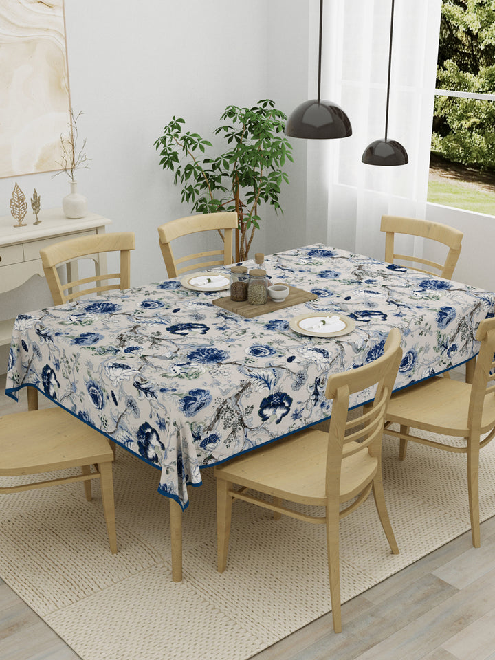 100% Cotton Table Cloth; Blue Flowers