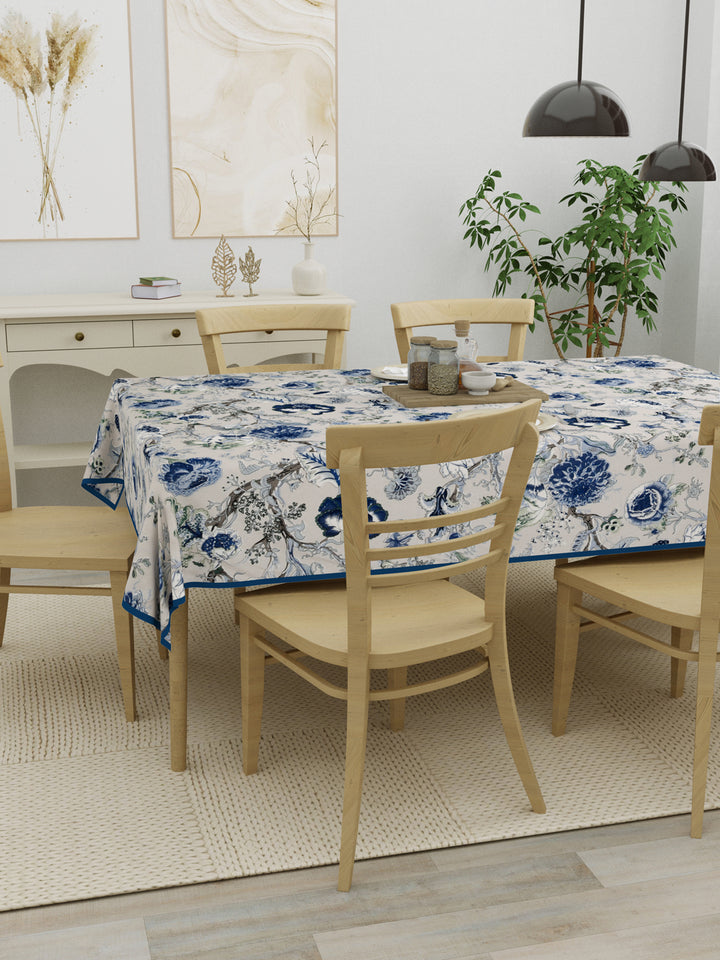 100% Cotton Table Cloth; Blue Flowers