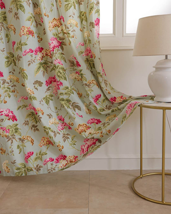 English garden floral duck cotton long door curtains, 9 feet set of 2
