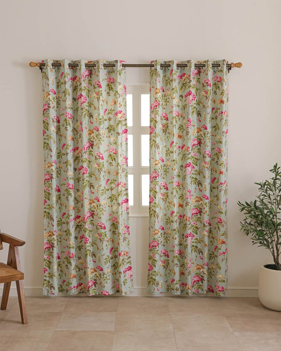 Detailed English garden floral pattern on 9 feet long door curtains