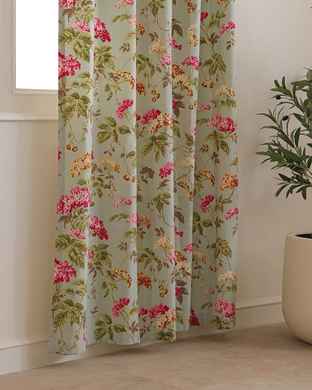 Hanging eyelets on 9 feet English garden floral long door curtains