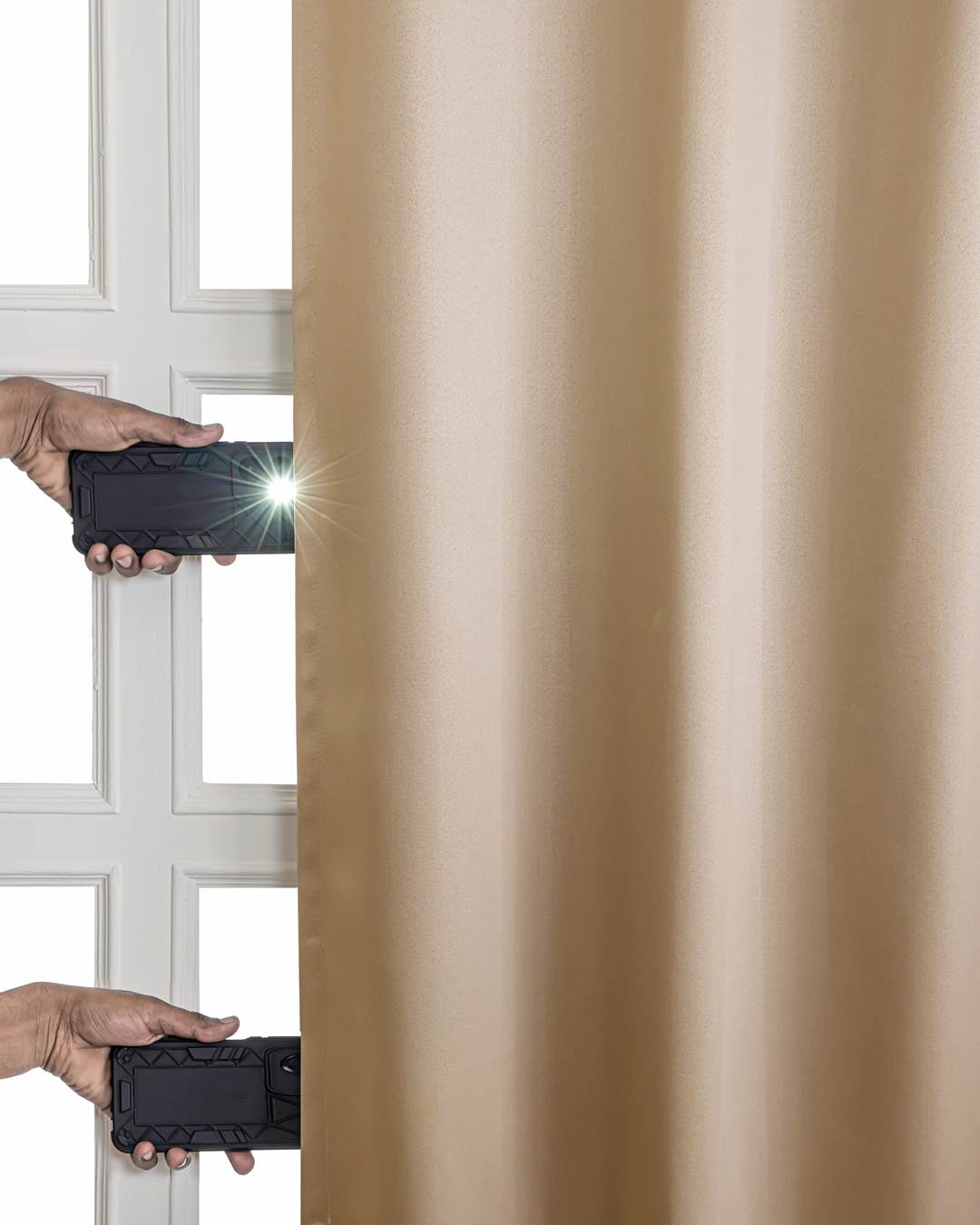 Heavyweight thermal fabric of champagne taupe long door drapes