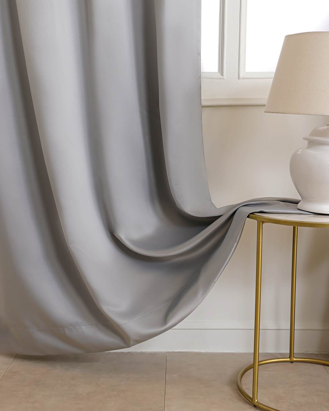 Pearl grey room darkening blackout long door curtains, 9 feet set of 2