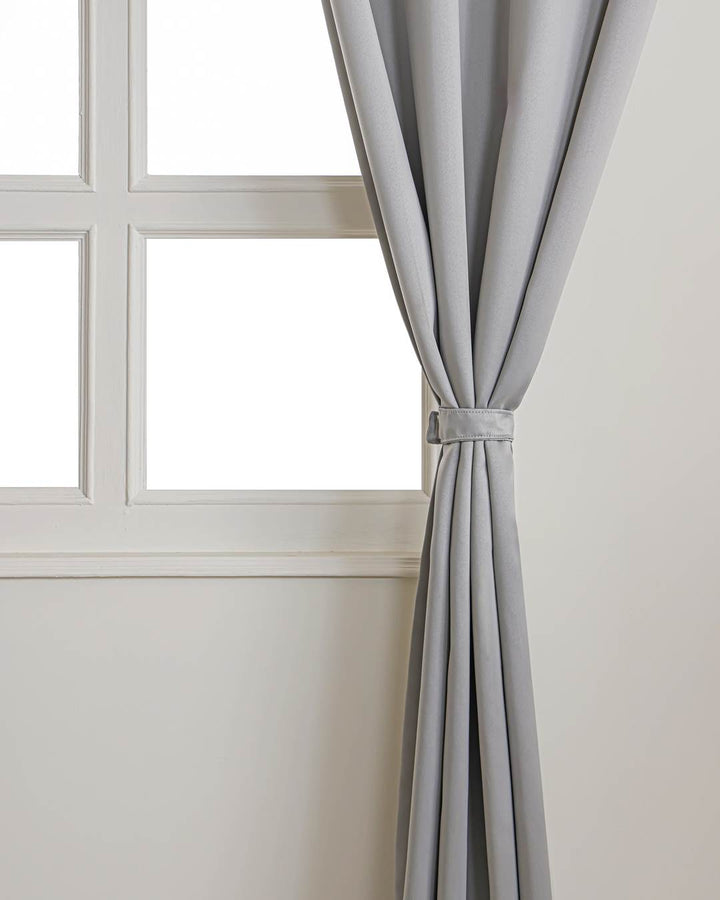 9 feet pearl grey blackout long drapes cascading to the floor