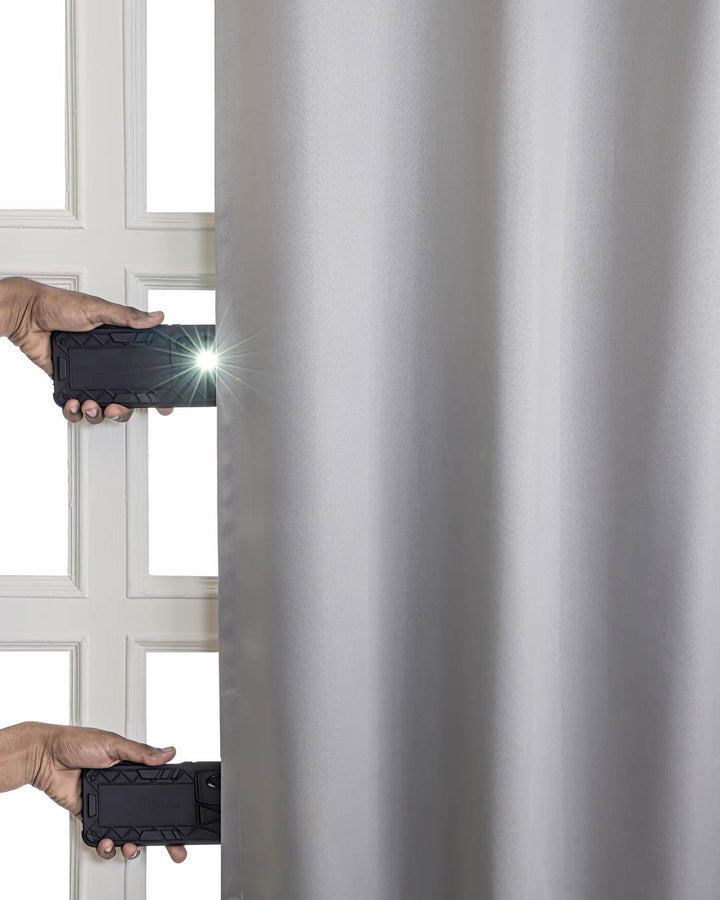 Header eyelets and tiebacks on 9 feet pearl grey blackout curtains