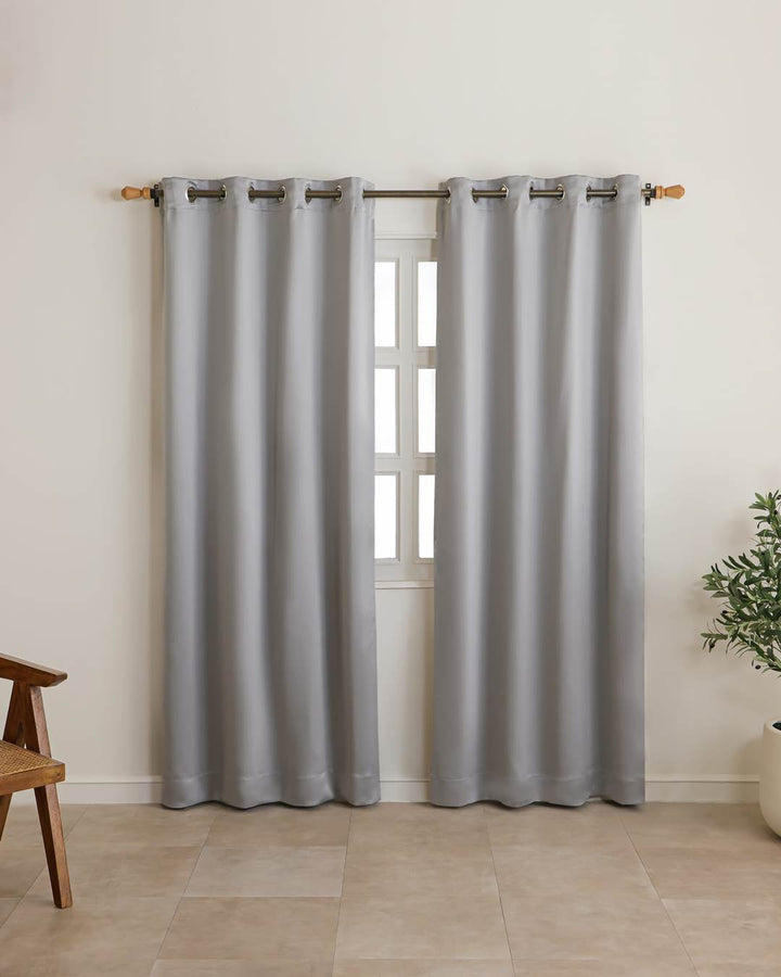 Set of 2, 9 feet pearl grey blackout curtains full length shot