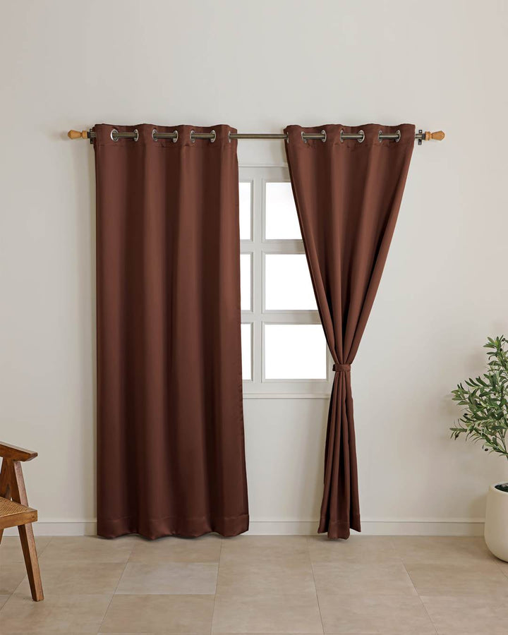Deep espresso brown finish on 9 feet blackout curtain fabric