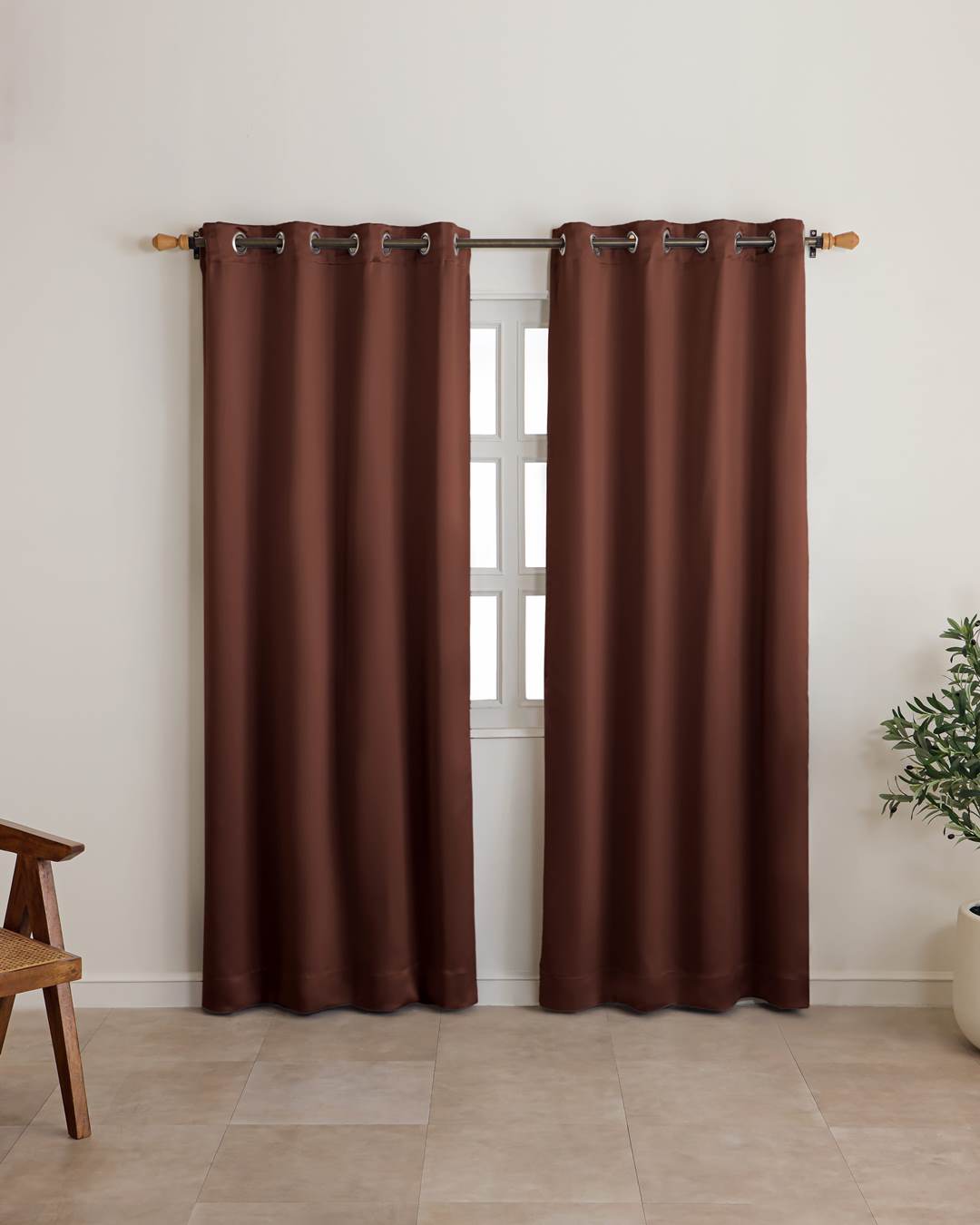 Heavyweight thermal fabric of espresso brown long door drapes