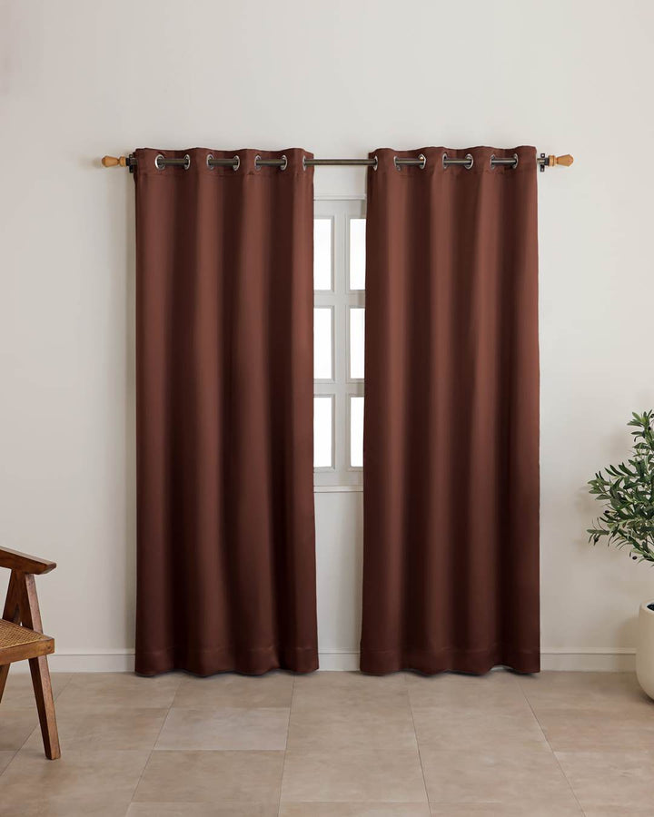 Heavyweight thermal fabric of espresso brown long door drapes
