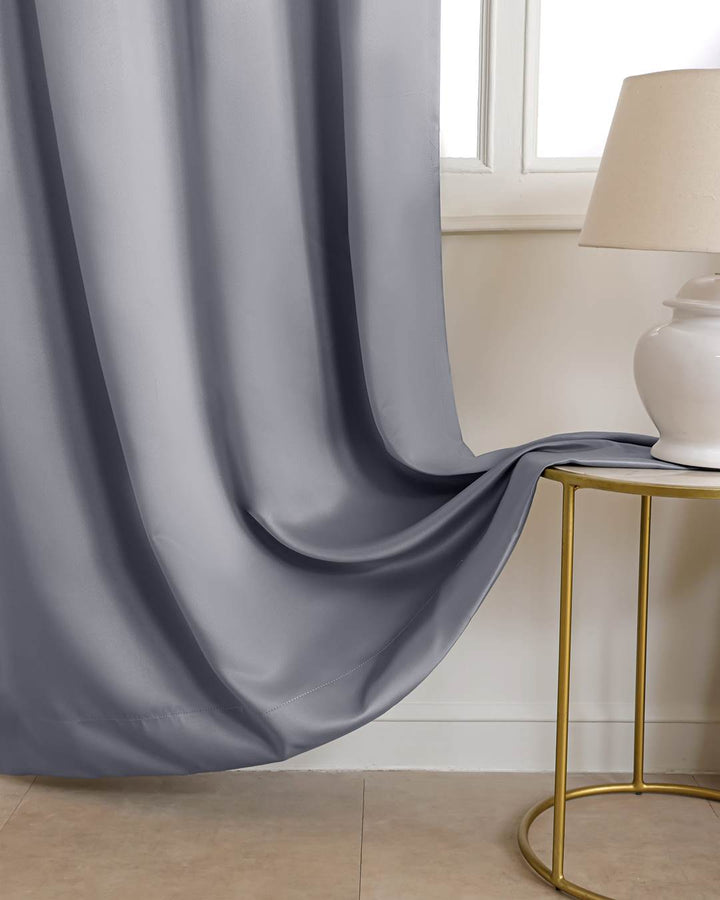 Thick thermal blackout fabric of smoke grey long door drapes