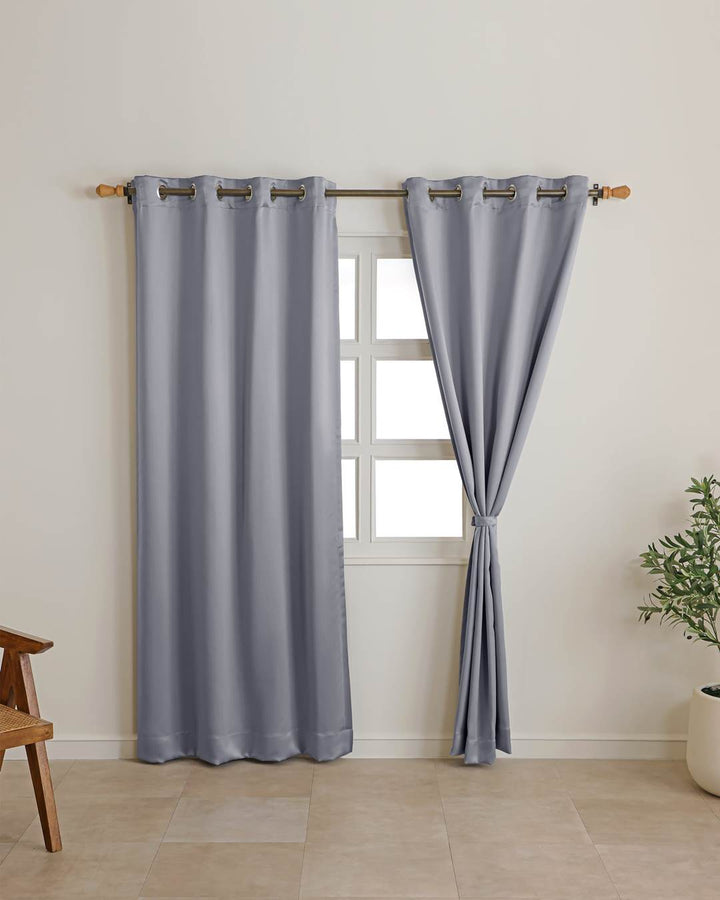 Smoke grey room darkening blackout long door curtains, 9 feet set of 2