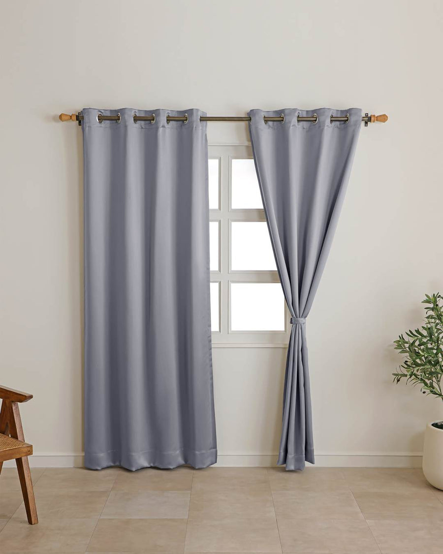 Smoke grey room darkening blackout long door curtains, 9 feet set of 2