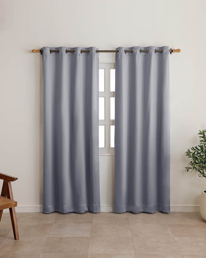 Solid smoke grey color detail on 9 feet blackout curtain fabric