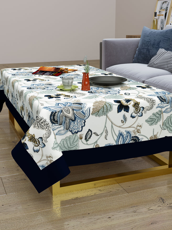 Cotton Centre Table Cover; 40x60 Inches; Floral Blue