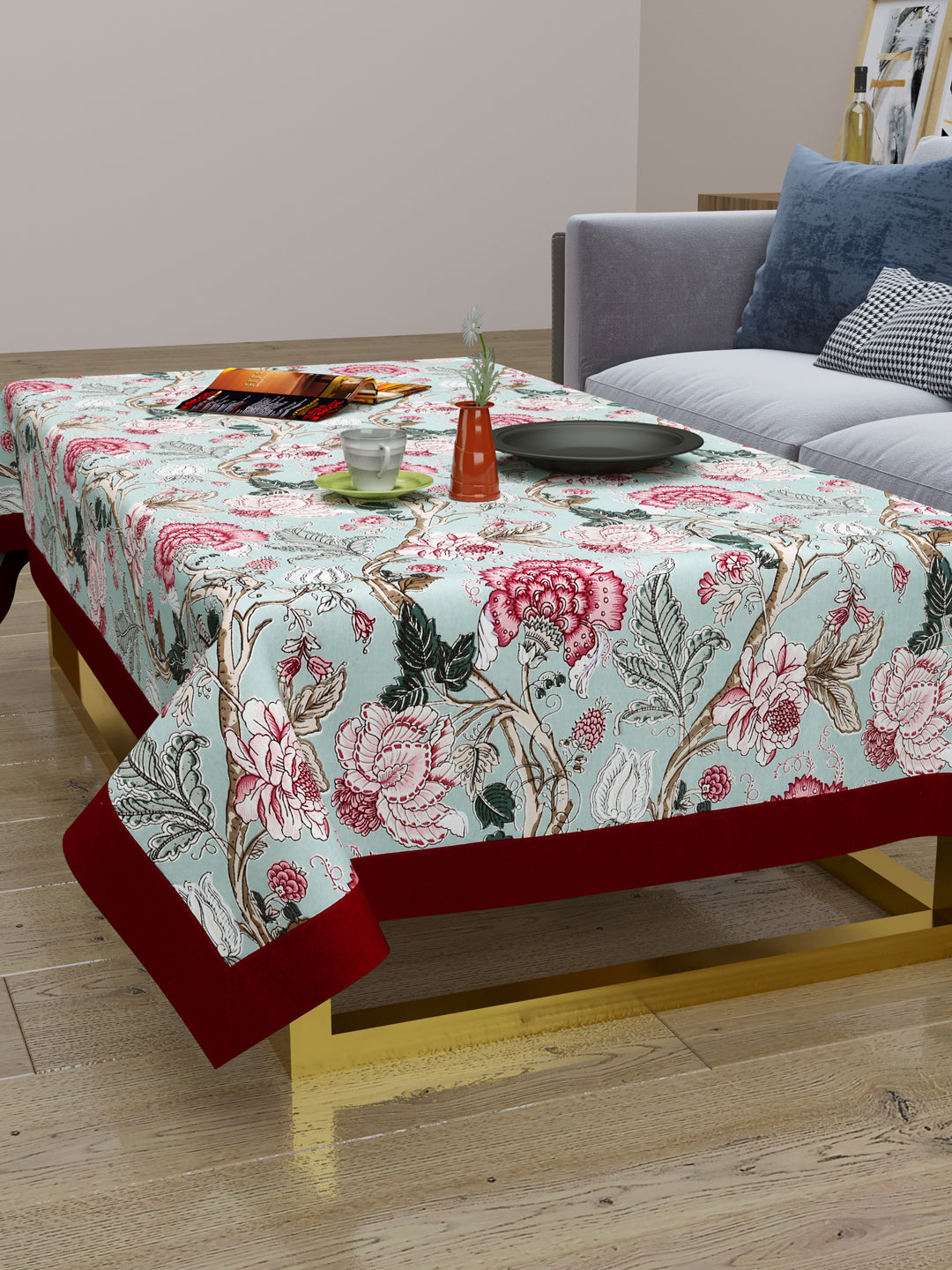 Cotton Centre Table Cover; 40x60 Inches; Maroon