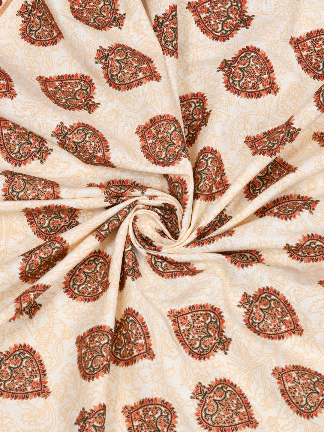 Cotton 220TC King Size Bedsheet With 2 Pillow Covers; Maroon Golden Small Motifs
