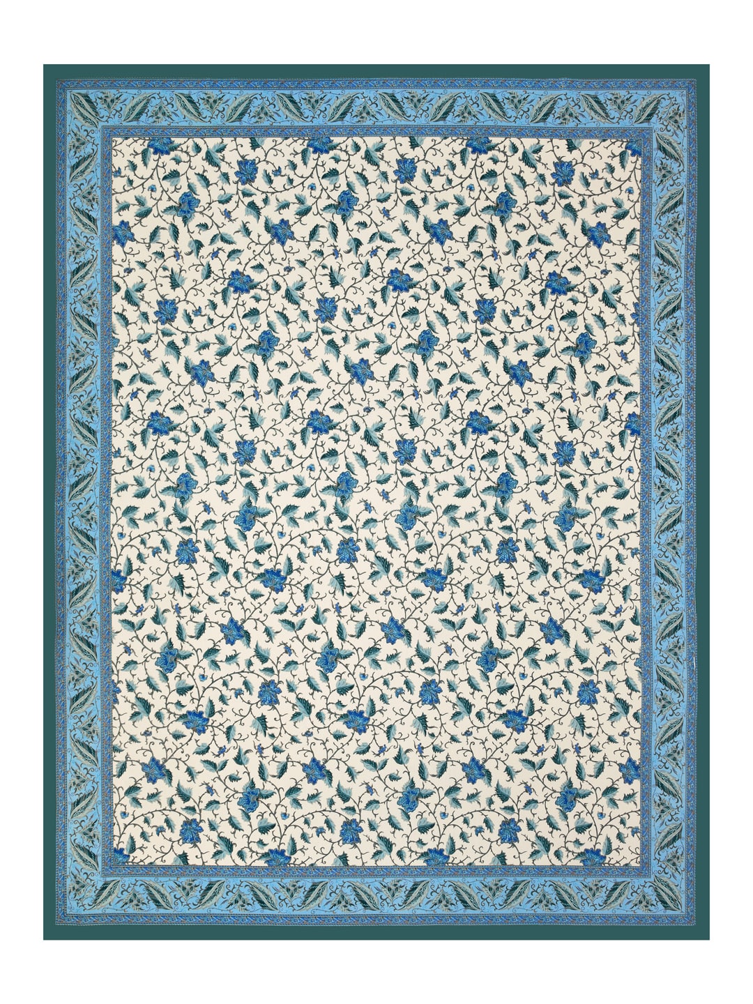 Cotton 220TC King Size Bedsheet With 2 Pillow Covers; Blue Flowers & Blue Leaves