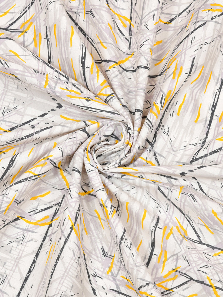 Cotton 180TC Double Bed Bedsheet With 2 Pillow Covers; Grey Yellow Abstract