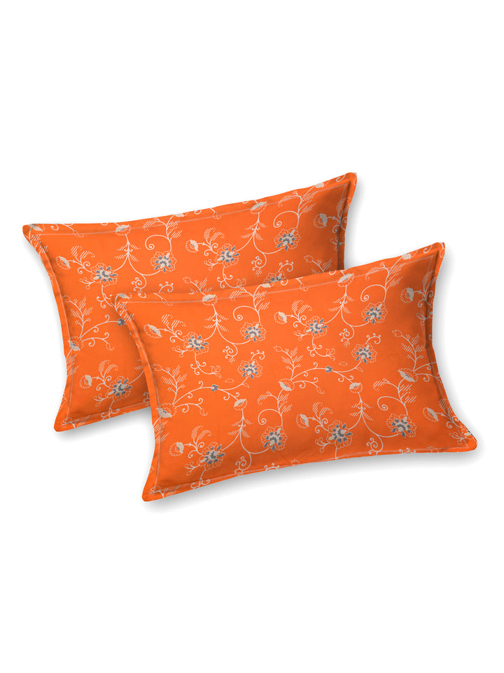 Cotton 180TC Double Bed Bedsheet With 2 Pillow Covers; Beige Orange Flowers