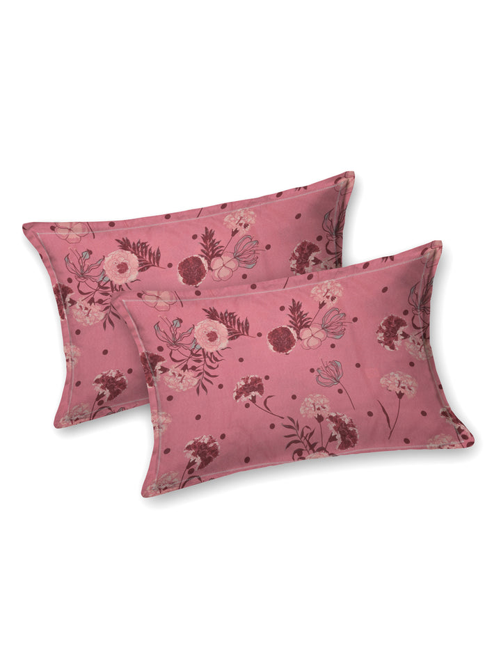 Cotton 180TC Double Bed Bedsheet With 2 Pillow Covers; Pink Maroon Flowers