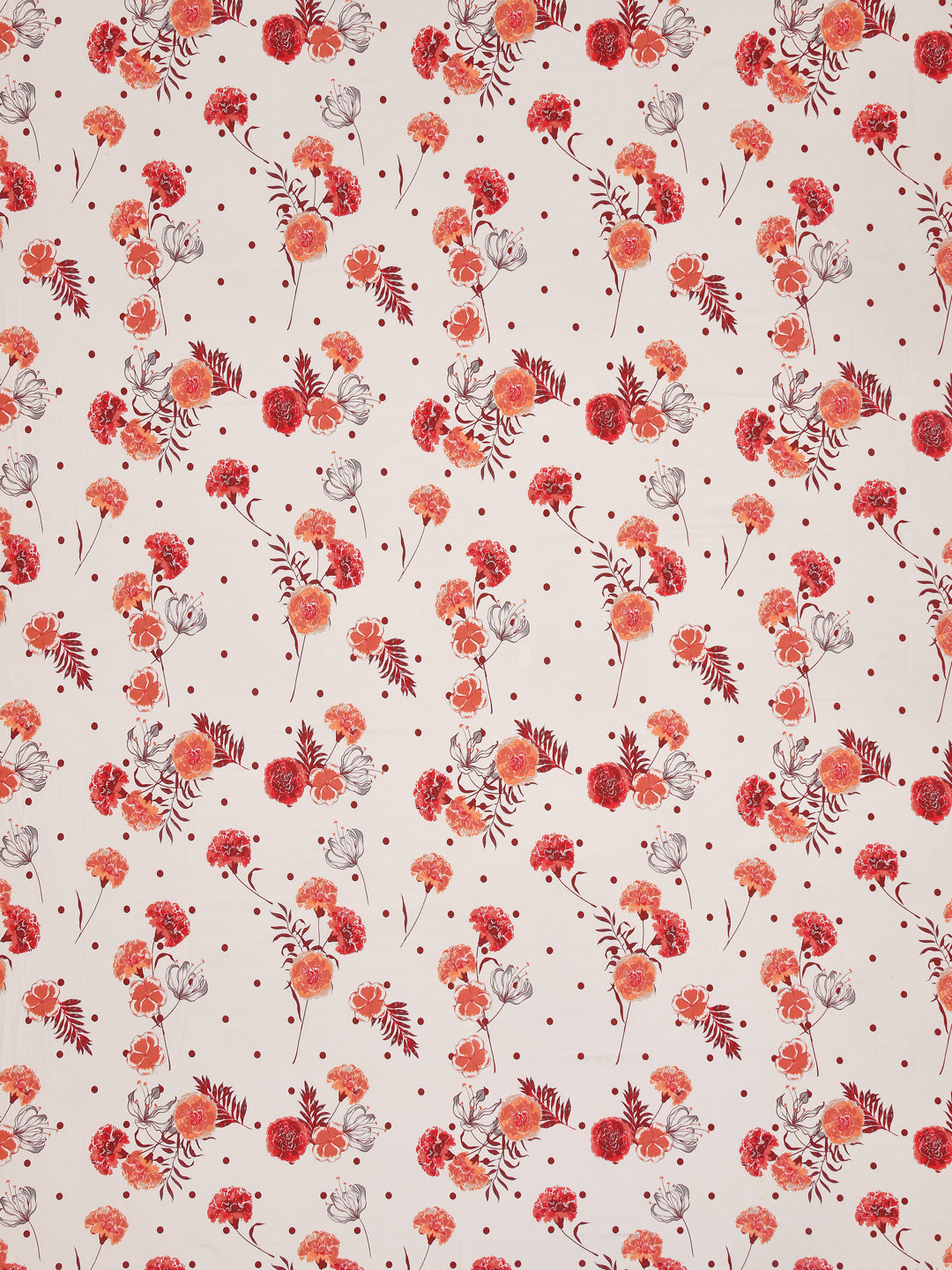Cotton 180TC Double Bed Bedsheet With 2 Pillow Covers; Orange Red Flowers