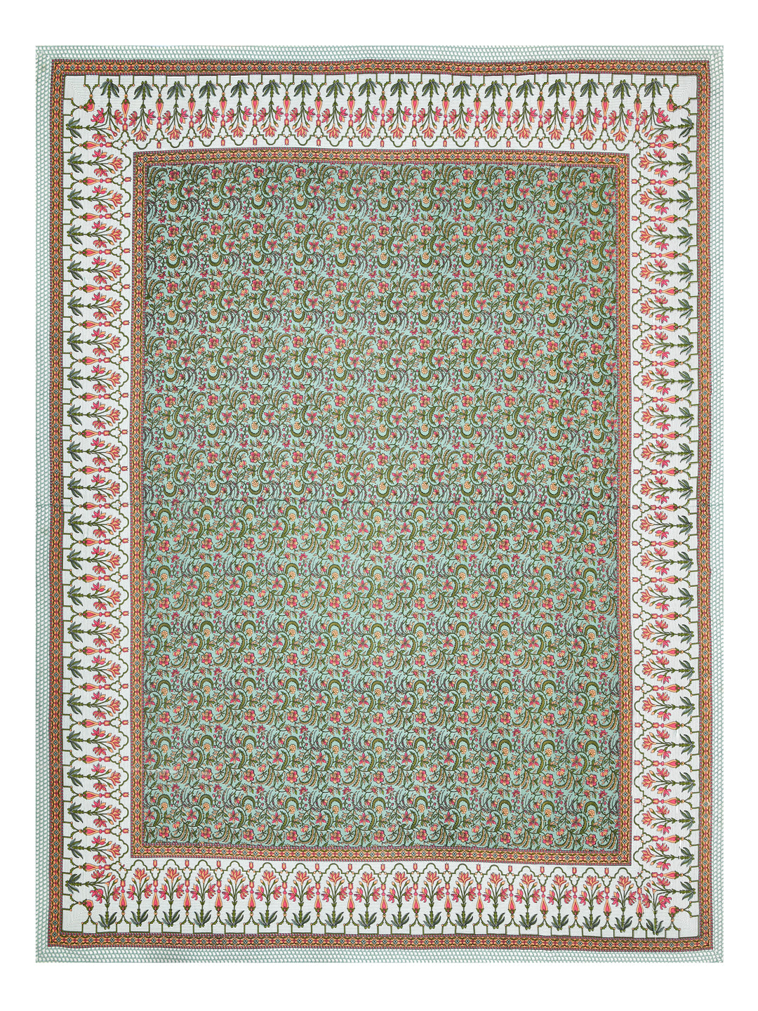 Cotton 210TC King Size Bedsheet With 2 Pillow Covers; Green Pink Flowers