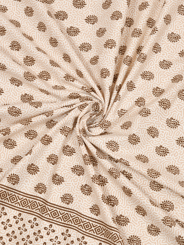 Cotton 210TC King Size Bedsheet With 2 Pillow Covers; Brown Motif