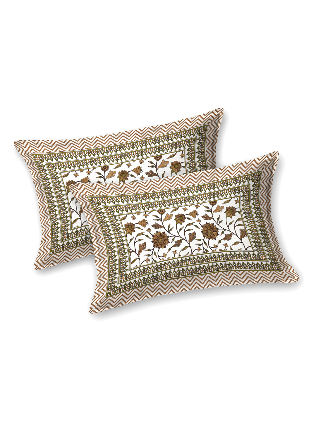 Cotton 210TC King Size Bedsheet With 2 Pillow Covers; Brown Flowers