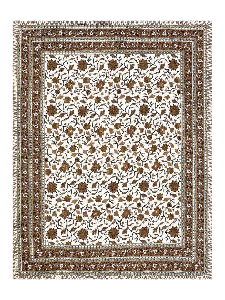 Cotton 210TC King Size Bedsheet With 2 Pillow Covers; Brown Flowers