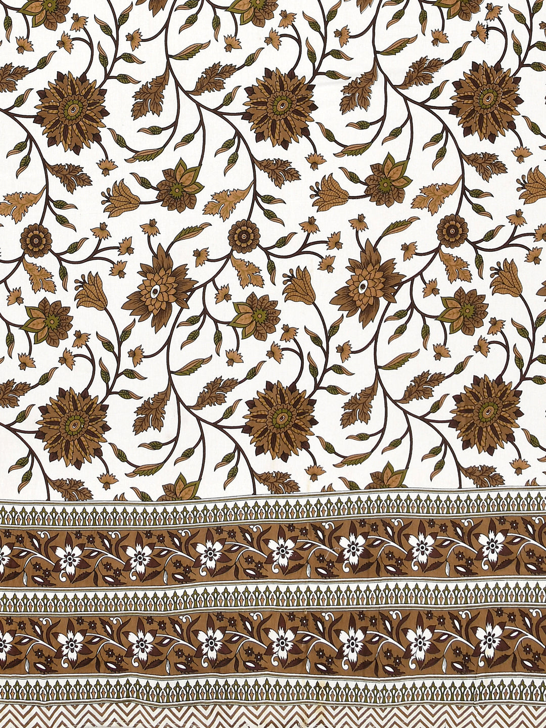Cotton 210TC King Size Bedsheet With 2 Pillow Covers; Brown Flowers