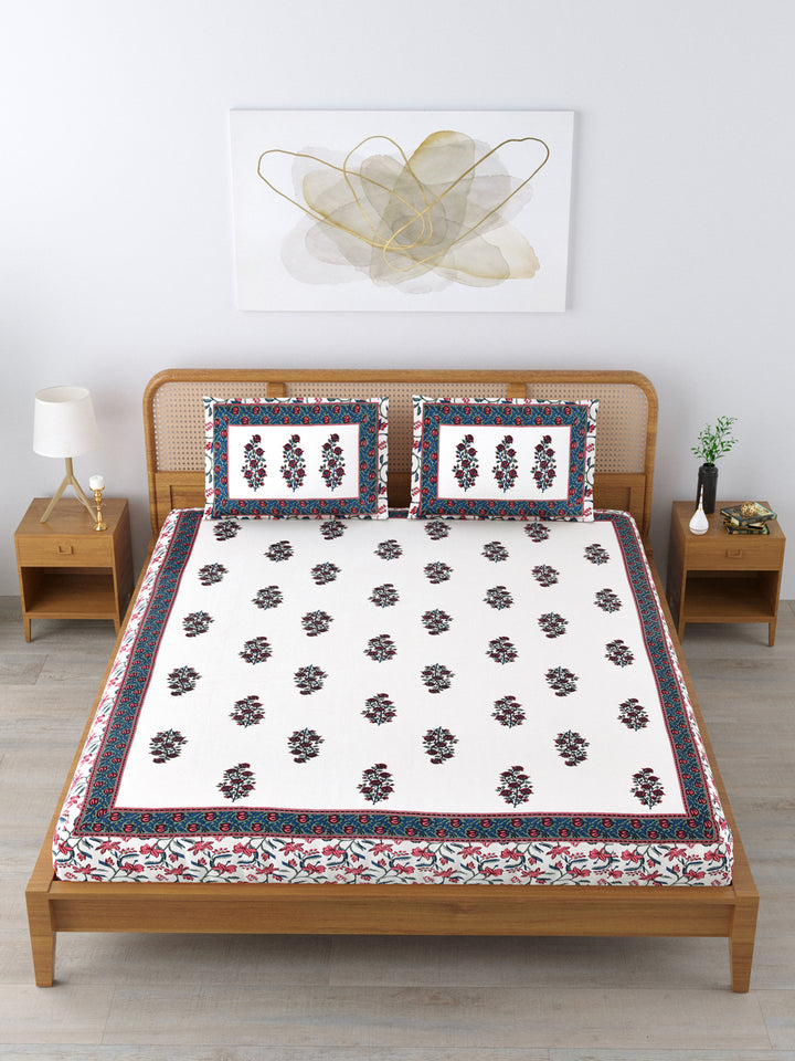 Cotton 210TC King Size Bedsheet With 2 Pillow Covers; Multicolor Motif