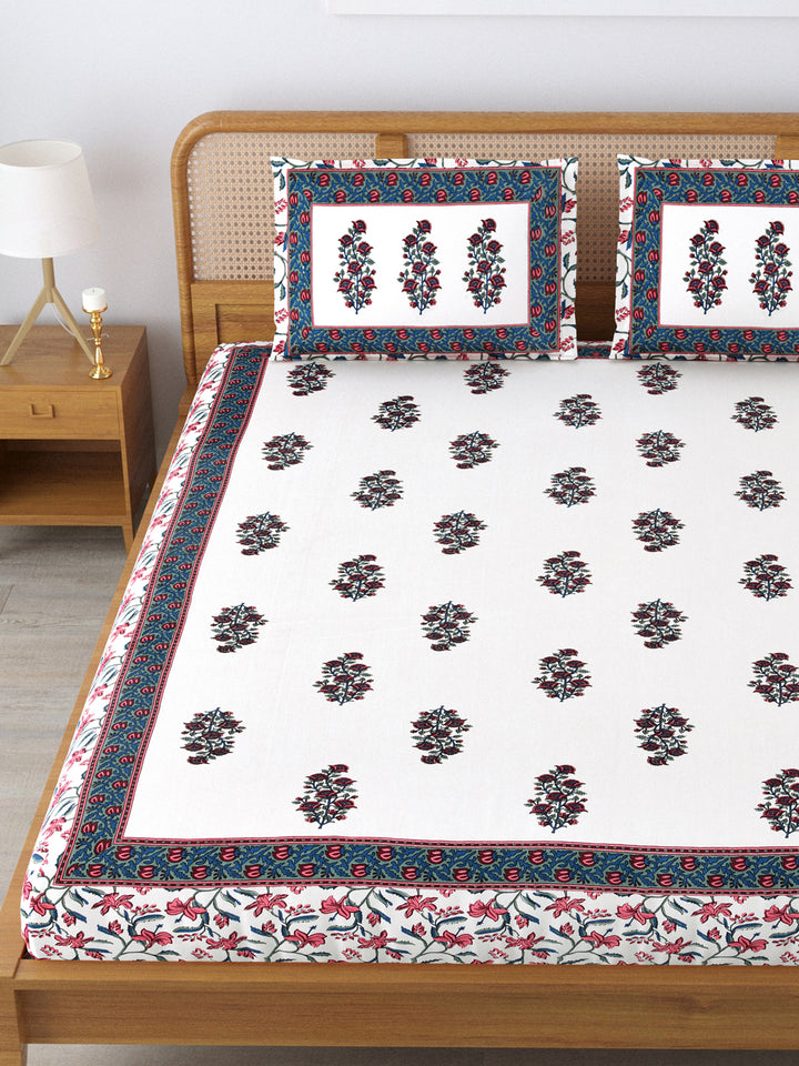 Cotton 210TC King Size Bedsheet With 2 Pillow Covers; Multicolor Motif