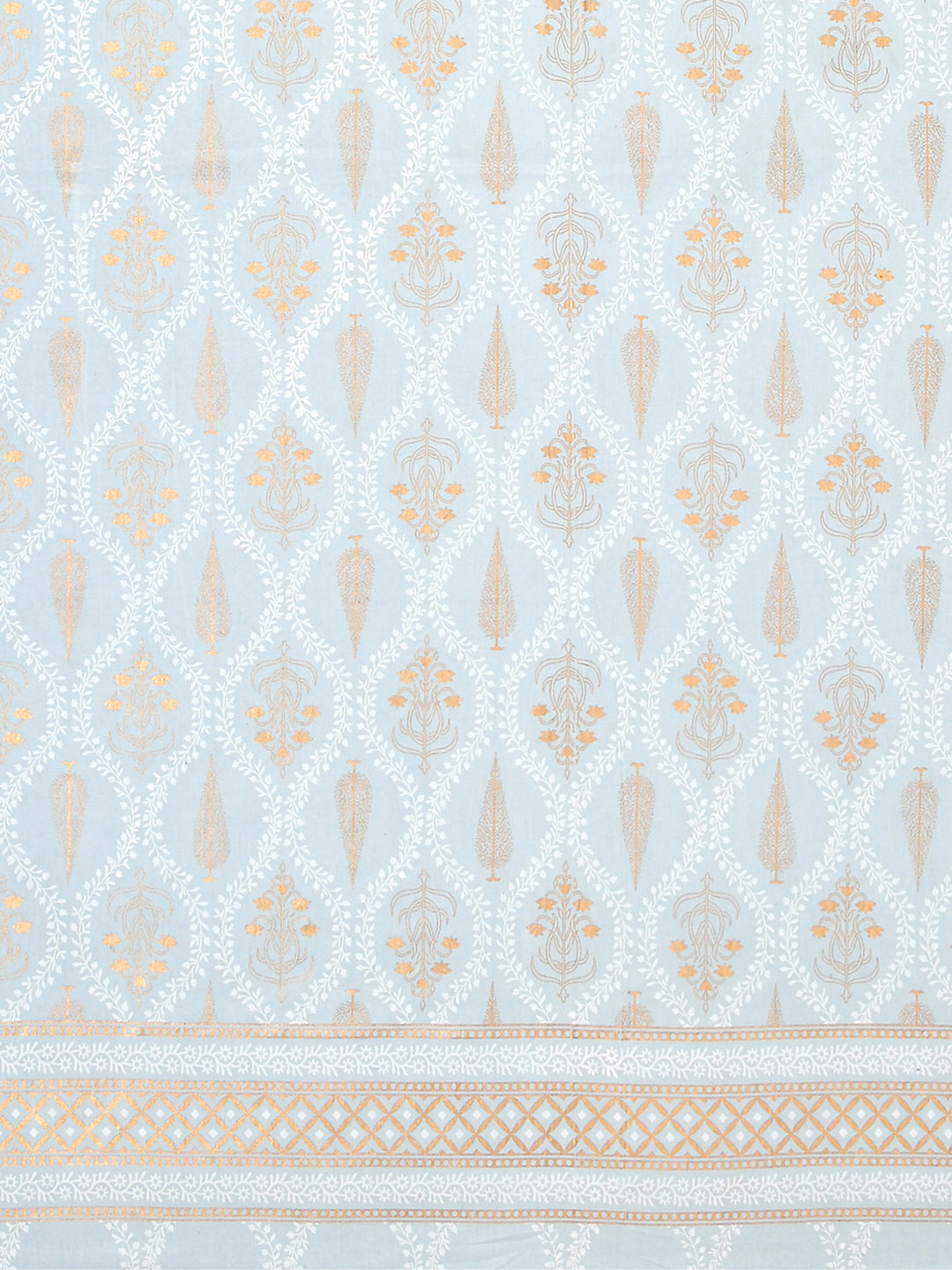 Cotton 250TC King Size Bedsheet With 2 Pillow Covers; Golden Motif On Powder Blue