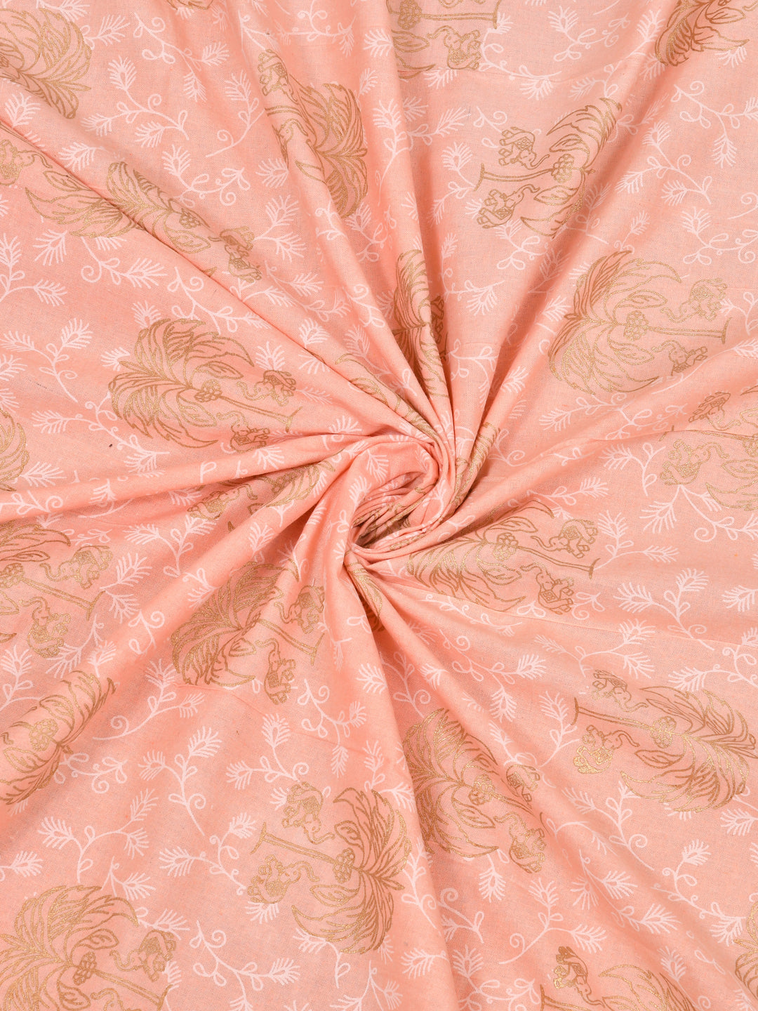 Cotton 250TC King Size Bedsheet With 2 Pillow Covers; Golden Motif On Bright Peach