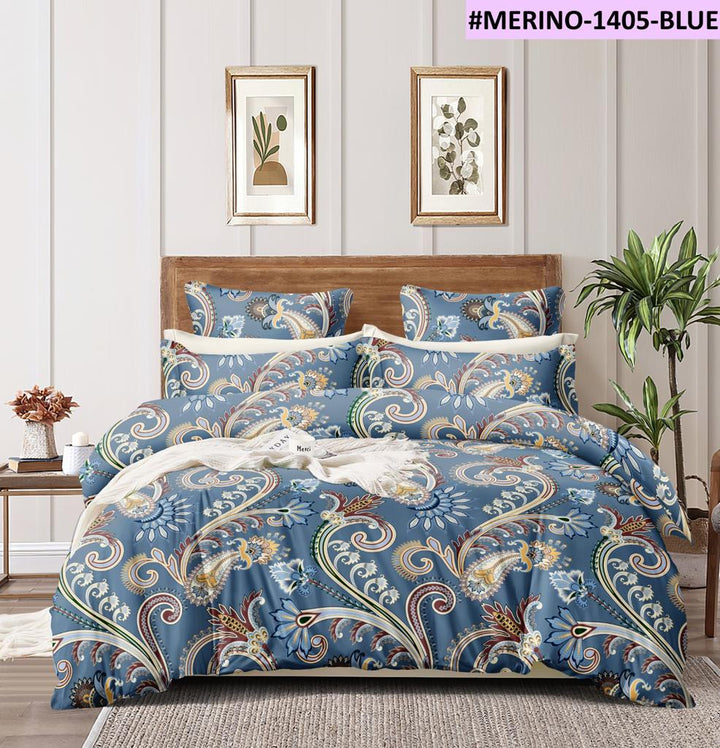 Micro Cotton 220TC Double Bed Bedsheet With 2 Pillow Covers; Blue Traditional