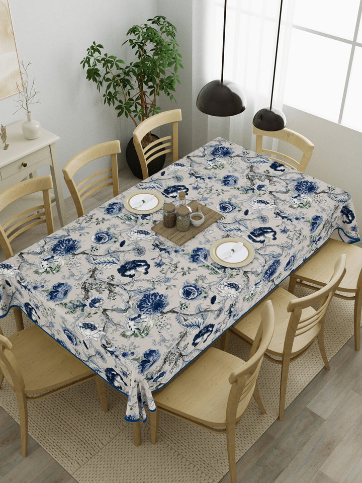 100% Cotton Table Cloth; Blue Flowers
