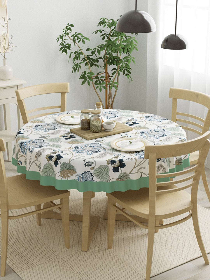 100% Cotton 4 Seater Round Table Cover; 60x60 Inches; Green & Beige