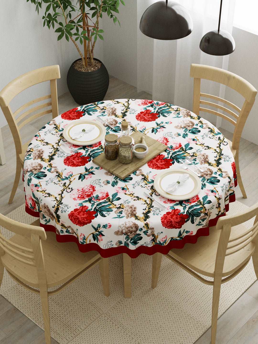 100% Cotton 4 Seater Round Table Cover; 60x60 Inches; Rust