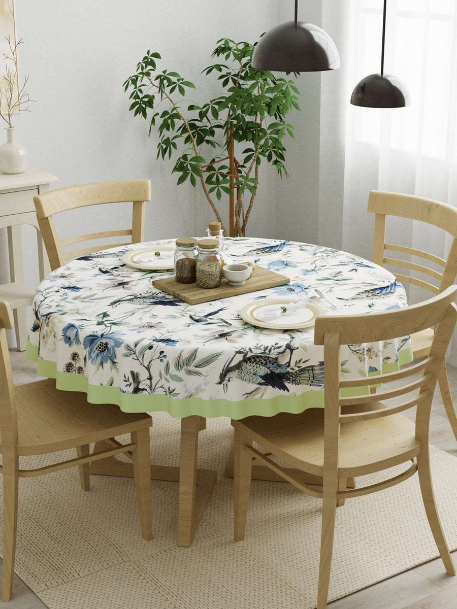 100% Cotton 4-6 Seater Round Table Cover; 60x60 Inches; Blue & Green