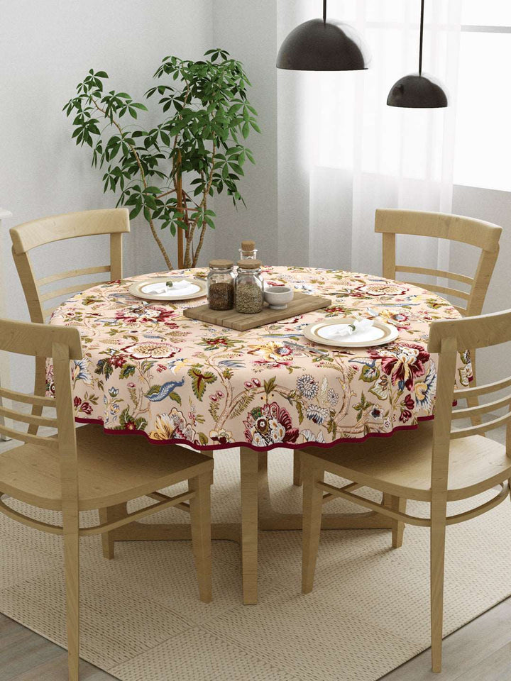 100% Cotton 4 Seater Round Table Cover; 60x60 Inches; Multicolor Flowers