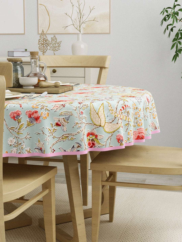 100% Cotton 4 Seater Round Table Cover; 60x60 Inches; Light Orange Flowers