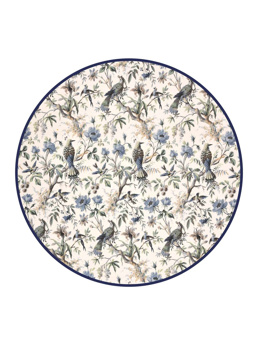 100% Cotton 4 Seater Round Table Cover; 60x60 Inches; Blue Flowers & Birds