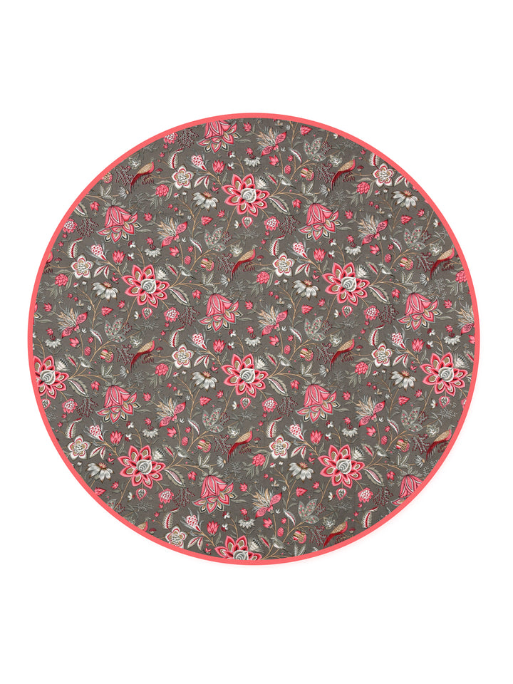 100% Cotton 4 Seater Round Table Cover; 60x60 Inches; Pink Flowers