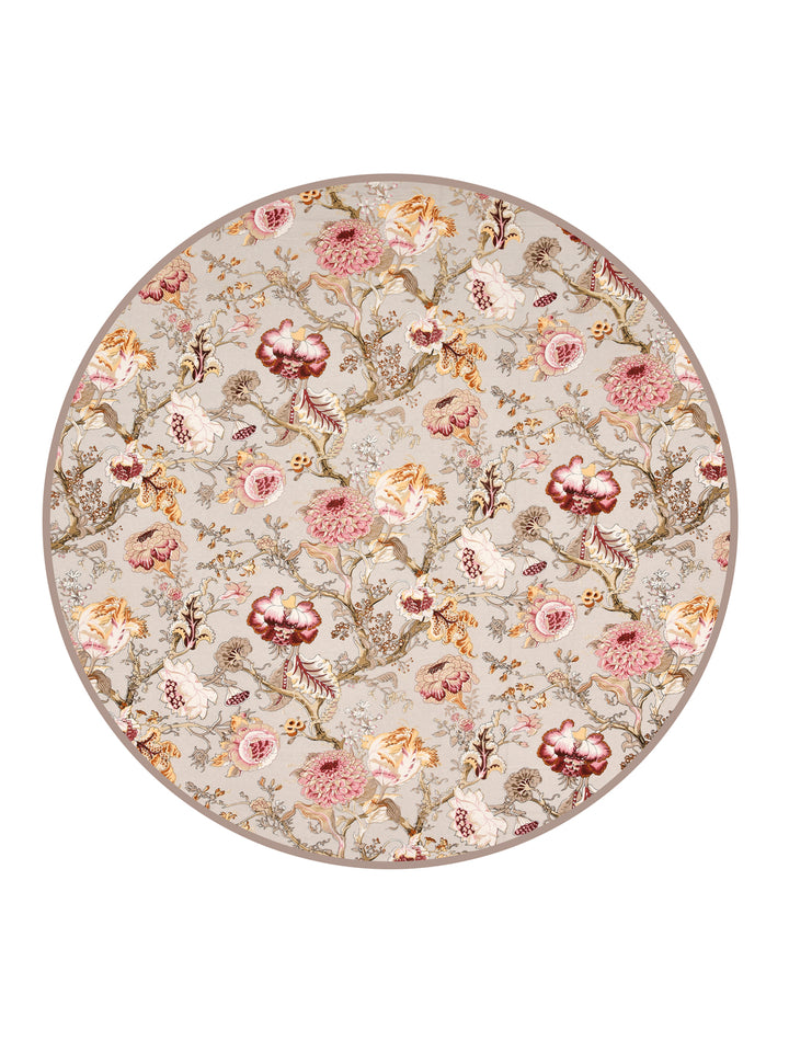 100% Cotton 4 Seater Round Table Cover; 60x60 Inches; Multicolor Flowers On Beige