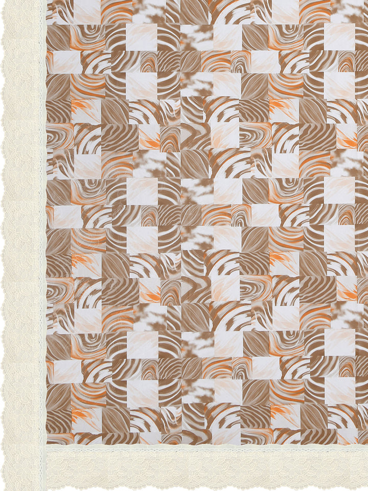 4 Seater Dining Table Cover; Material - PVC; Anti Slip; Brown & Orange Abstract